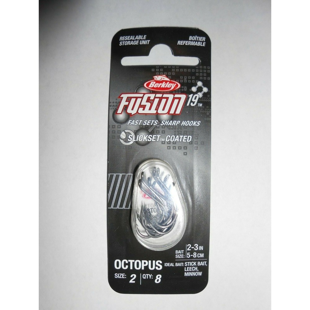 New pack of Berkley Fusion 19 Octopus Hooks Size 2 Qty 8 Resealable Storage Unit
